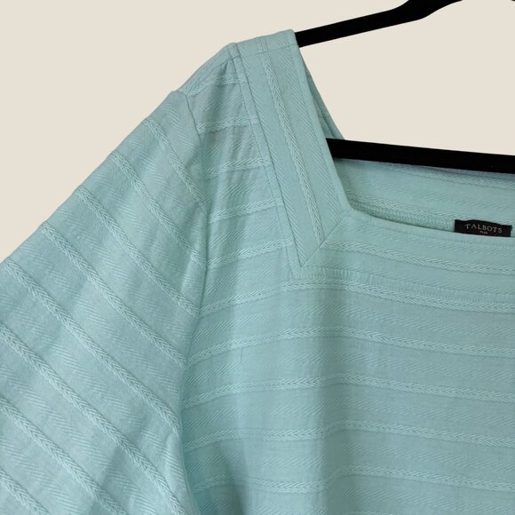 Talbots Square Neckline Rope Pattern Blue Blouse 3/5 Sleeve Size 2X - Picture 2 of 8